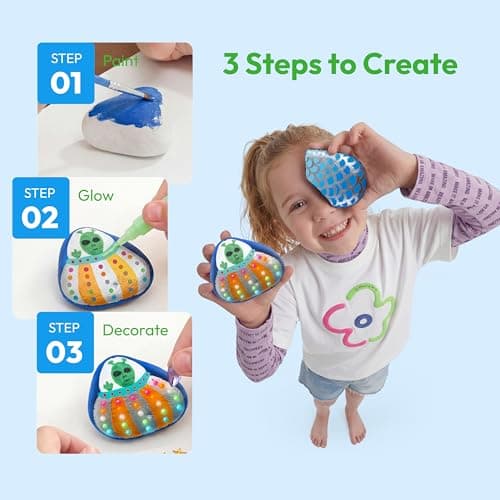 Rock Painting Kit- Glow in The Dark Rock Kit, Arts and Crafts for Kids Ages 6-12, Art Supplies Toy, Kids Craft Paint Kits, Arts & Crafts for Boys Girls Birthday Party Gift Toy — view 2