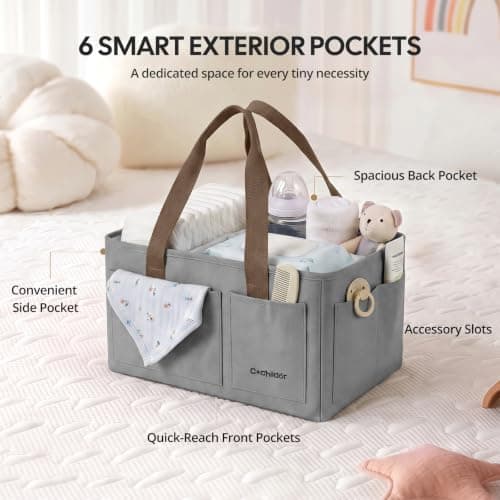 Cochildor Baby Diaper Caddy, Large Nursery Storage & Car Organizer, Gray — view 4