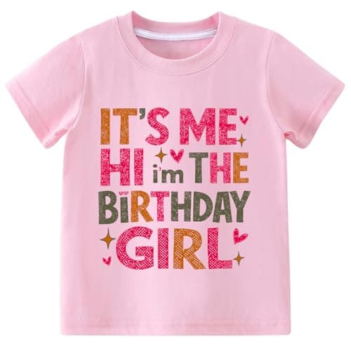 Cozkkidx 6th 7th Birthday Shirt Girl, Its Me Hi Im the Birthday Girl Letter Printed T-Shirt Cotton Short Sleeve Birthday Party Tee, Pink 6-7t