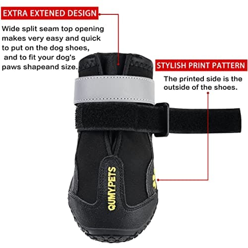 QUMY Dog Shoes for Large Dogs, Medium Dog Boots & Paw Protectors for Winter Snowy Day, Summer Hot Pavement, Water-Resistant in Rainy Weather, Outdoor Walking, Indoor Hardfloors Skid-Resistant Sole — view 2