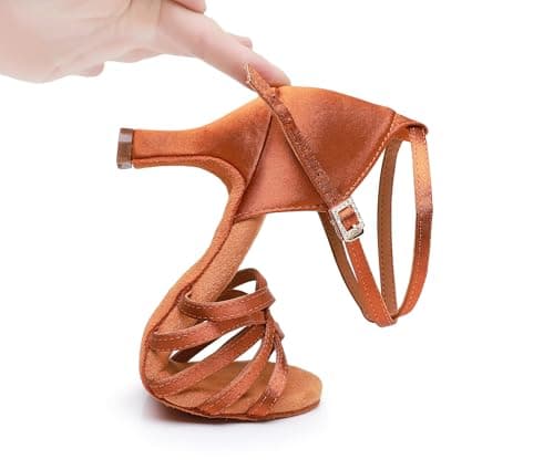 Rosefinch Latin Dance Shoes for Womens Satin Ballroom Salsa Practice Performance Wedding Dancing Shoes High Heels Dancing Shoes for Girls Ladies 7cm Brown 37 — view 8