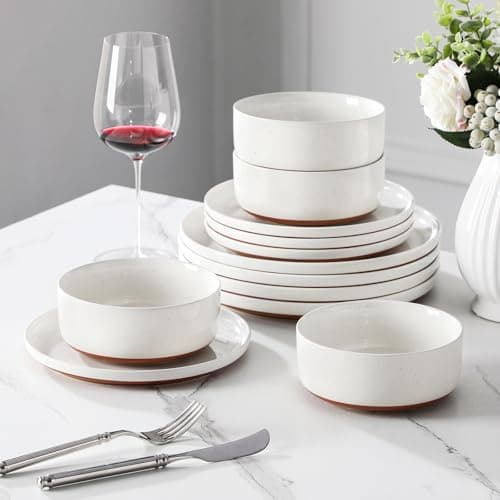 MALACASA Plates and Bowls Sets, 12 Pieces Modern Stoneware Dinnerware Set for 4 Kitchen Dinner Set Ceramic Dishware Dishes Set Microwave and Dishwasher Safe, White, Series TARA — view 6