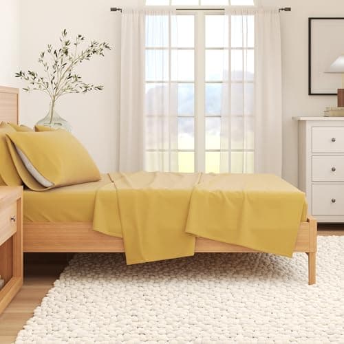 Great Bay Home - 100% Turkish Cotton Full Flannel Sheet Set. Heavyweight, Warm, Winter Double Brushed Bed Sheets. Pre-Shrunk & Anti-Pill - Marigold — view 5