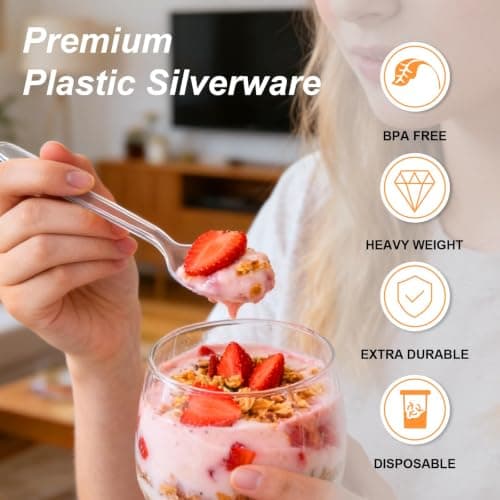 Lamosi 100 Count Extra Heavy Duty Clear Plastic Forks and Spoons — view 2