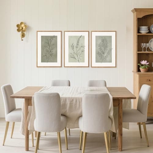 CHDITB Botanical Sage Leaf Framed Canvas Wall Art Set of 3, Minimalist Wall Decor, Boho Nature Floral Greenery Wall Painting, Neutral Botanical Plant Art Prints for Dining Room Bedroom Decor 12”X16” — view 2