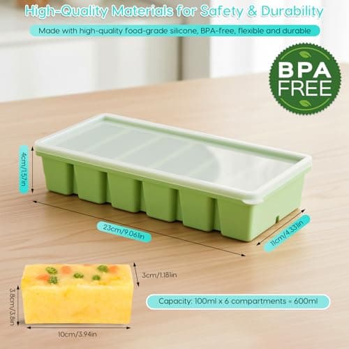 2 Pack Silicone Soup Freezer Containers with Lids, Soup Freezer Mold, Ice Trays for Freezer, Ice Cube Tray for Storing 100 ml Broth, Soup, Leftovers, Sauce, Makes 12 100ml Portions Cubes