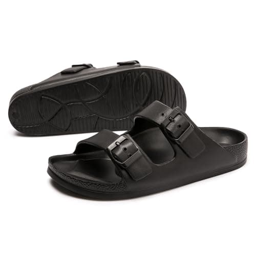 FUNKYMONKEY Women's Comfort Slides with Arch Support, Non-Slip Lightweight Foam Slip-on Flat Beach Sandals with Adjustable Buckle for Vacation & Everyday Wear(9 M US-Women, Black) — view 5