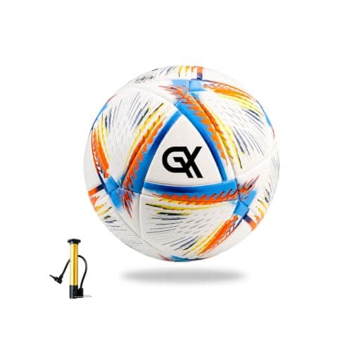 GX TOUR+ World Cup Quality, All-Surface Play, Thick and Durable Eco Leather Cover, Outdoor Sports, Premium Size 5 Soccer Ball for Training & Competitive Matches
