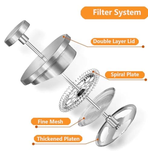 Meelio French Press Coffee Maker, 600ml/20oz Silver Stainless Steel Coffee Press, Double-Wall Insulated, Food Grade & Rust-Free, Included 2 Extra Filters, Dishwasher Safe — view 4
