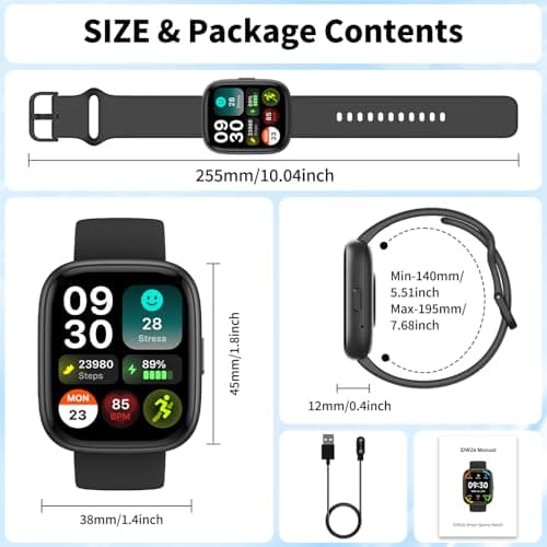 Smart Watch for Men Women, 1.83" HD, Alexa Built-in, Bluetooth 5.3 Calls & Notifications, IP68 Waterproof,100+ Sport Modes,Fitness Tracker/Heart Rate/SpO2/Sleep Monitor for Android iOS (Black) — view 8