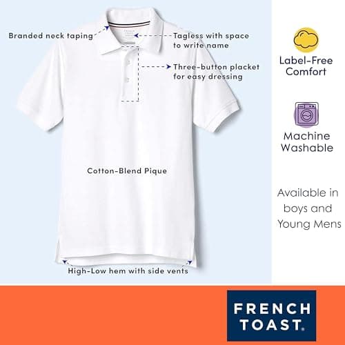 French Toast Unisex Kids Short Sleeve Pique (Standard & Husky) Polo Shirt, White, L — view 4