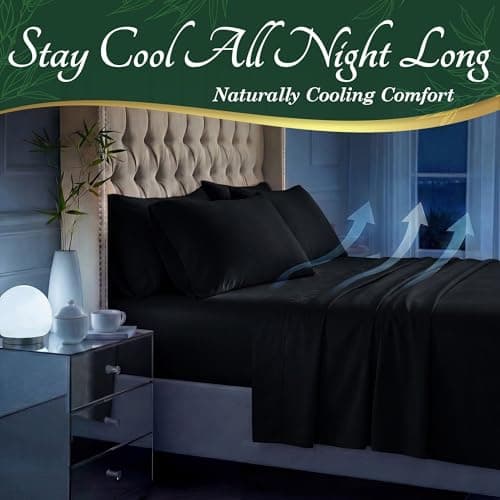 DECOLURE 100% Organic Viscose Derived from Bamboo Sheets Cal King Size 6pcs - Ultra Soft & Luxuriously Cooling, 17" Deep Pocket, Double Stitching, Perfect for Hot Sleepers - King Bed Sheets (Black) — view 2