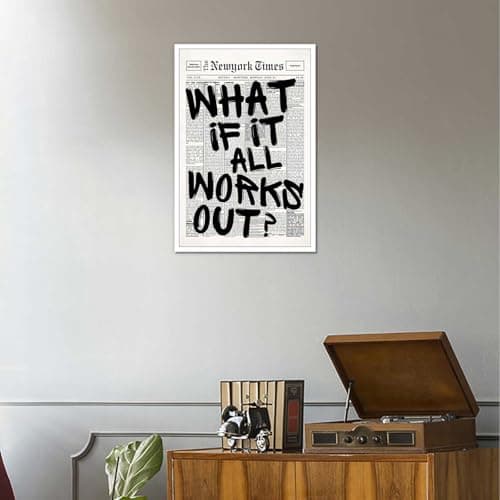 Drimiler Retro Black And White Newspaper Poster What If It All Works Out Canvas Wall Art Positive Affirming Quote Minimalist Prints Painting For Home Bedroom Dorm Wall Decor 8x12in Unframed — view 8