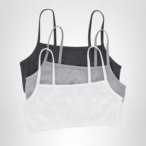 Hanes Womens Cropped Bralette, Breathable Pullover Bra, Crop Top, Solid Or Assorted, 3-pack Bra, Sky Grey Heather/Concrete Heather/White, Medium US — view 6