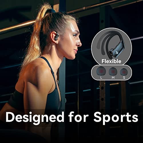 bmani Ear Buds Wireless Earbuds Bluetooth Headphones with 80H Playtime LED Display Case, Over-Ear Hook with Mic, Stereo Sound, Easy Button Controls, Sports Earphones for Running Workout Gym Black — view 5