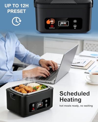 Moexili Electric Lunch Box, 2026 Upgraded 1.2L Cordless Heated Lunch Box, 24000mAh Battery Powered Food Warmer with Timer, 5-Sided Heating, Leakproof, for Office, Outdoors & Truck (Pure Black) — view 5