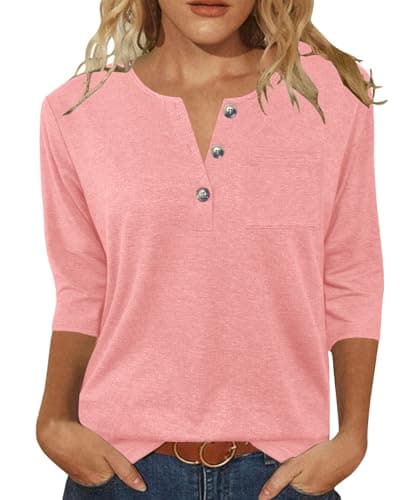 JomeDesign Womens Summer Tops 3/4 Sleeve Tunic Tops for Women Loose Fit Outfits Fashion Coral Pink M