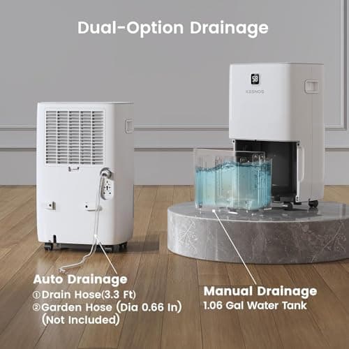 Kesnos 80 Pints Energy Star Dehumidifier for Home, Basement with Drain Hose, Front LED Display and 1.06 Gal Water Tank, Ideal for Large Room up to 5,500 Sq. Ft., Featuring Auto Defrost, Timer Function — view 3