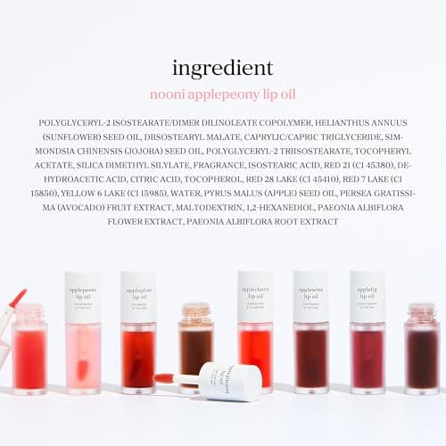 NOONI Vegan Korean Appleseed Lip Oil - Applepeony | Lip Stain, Long Lasting Hydration, Plumping, Moisturizing for Dry Lips, Peony Extract, Lip Gloss Makeup, 0.12 Fl. Oz. Baby Pink, Gifts for Women — view 9
