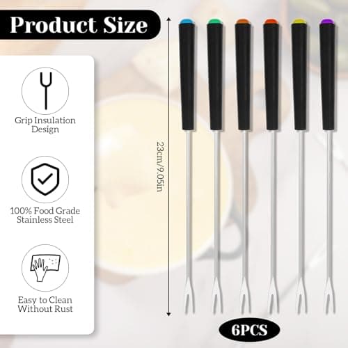 Giantree 6Pcs Fondue Forks Stainless Steel, 9 Inch Fondue Cheese with Heat Resistant, Fondue Sticks Fruit Fork, Chocolate Fondue Set for Chocolate Fountain Cheese Fondue Dessert Meat — view 4