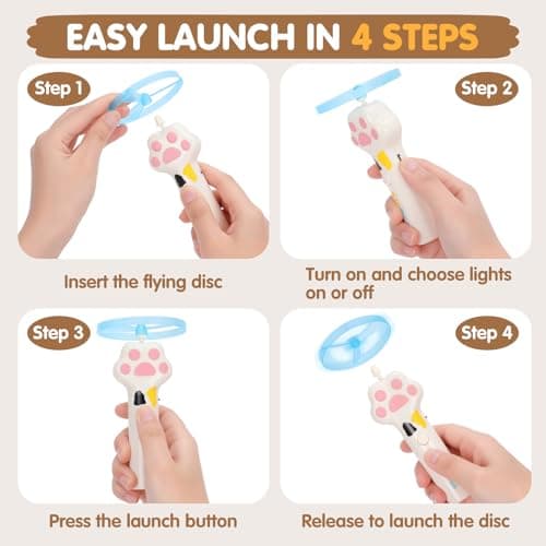 AGIFTMIND Cat Fetch Toy, Rechargeable Flying Disc Launcher with 6 Flying Discs, Cat Interactive Hunting Toys for Outdoor & Indoor (White) — view 2