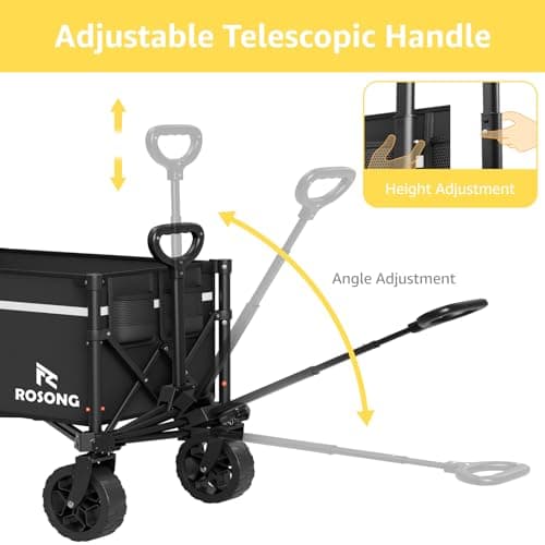 ROSONG Collapsible Wagon Cart with Wheels Foldable - Folding Utility Heavy Duty Wagons Carts for Grocery Sports Garden Shopping Camping Wheelbarrows (Black, 90L) — view 5