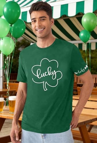 MEESHEEP St Patricks Day Shirt Men Lucky Irish Shamrock Tshirt Green Short Sleeve