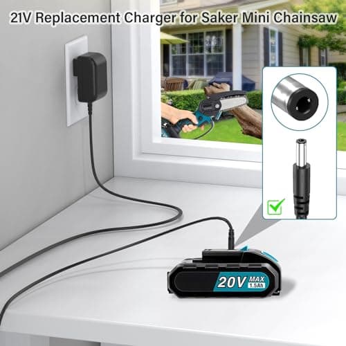 21V Mini Chainsaw Charger Fit for Saker Small Portable Handheld Electric Chain Saw, Power Cord AC Adapter for Saker Mini Chainsaw SK1804D 20V Battery, Universal Small Chain Saw Power Supply — view 2