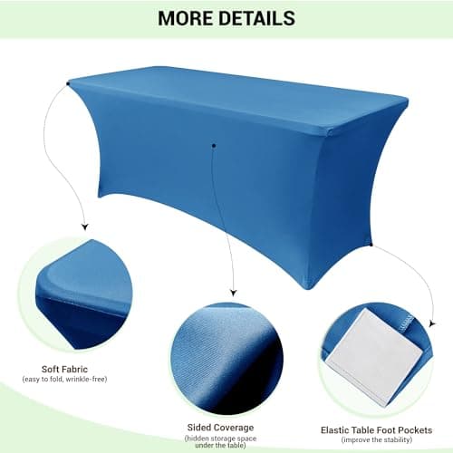 Obstal 4Ft Stretch Spandex Table Cover for Standard Folding Tables - 2 Pack Universal Rectangular Fitted Tablecloth for Party, Banquet, Events, Trade Show (Aqua, 48L x 24W x 30H Inches) — view 2