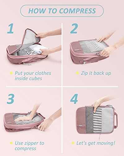 BAGSMART 4 Set Compression Packing Cubes for Travel, Lightweight Vacation Travel Essentials for Women, Travel Accessories for Suitcase Organizer Bags Set, Durable Luggage Organizer Travel Bags — view 5
