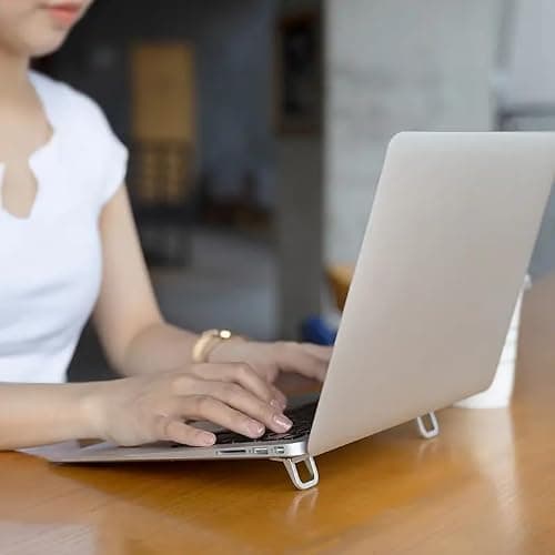 2PCS Foldable Laptop Stand, Portable Computer Keyboard Riser with 2 Adjustable Angles, Self-Adhesive Invisible Notebook Stand and Keyboard Lift for Desk(Silver) — view 5