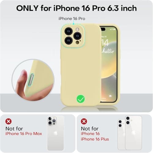 Vooii Compatible with iPhone 16 Pro Case, Liquid Silicone Upgrade [Camera Protection] [Soft Anti-Scratch Microfiber Lining] Shockproof Phone Case for iPhone 16 Pro 6.3 inch - Creamy Yellow — view 4