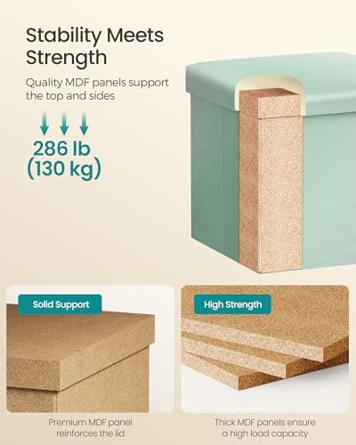 SONGMICS Folding Storage Ottoman Bench, Linen Fabric, Storage Chest, Foot Rest Stool, Holds up to 286.6 lb, 11.8 x 11.8 x 11.8 in, Bedroom Bench, Blue-Green Ombre, Minota Collection ULSF028X201 — view 3