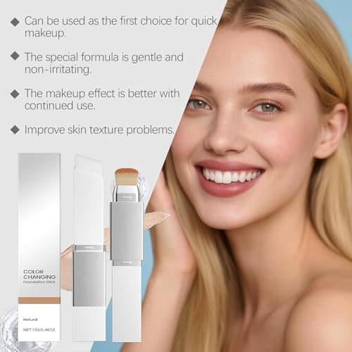 2 in 1 Korean Color Changing Foundation Stick with Brush, Cover Cream Stick Foundation, Medium to Full Coverage Dewy Finish Base Makeup, Moisturizing Makeup, for All Skin Types (Natural) — view 5