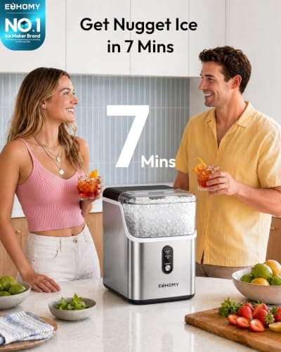 EUHOMY Nugget Ice Maker Countertop, Ready in 7 Mins, 35Lbs/24H Pebble Ice Maker Machine, Self-Cleaning Countertop Sonic Ice Makers with Ice Scoop&Basket, Pellet Ice Maker for Home, Stainless Steel