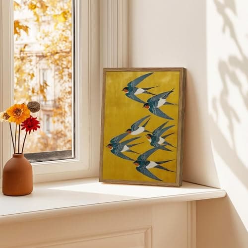 Vintage Japanese Bird Wall Art, Japan Swallow Wall Decor Painting Cottage Animal Poster Canvas Prints Picture for Bedroom Living Room Farmhouse 12x16 inch Wood Framed — view 5