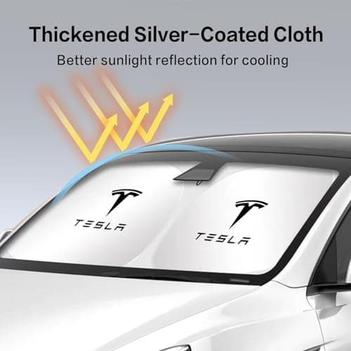 300T Sunshade for Tesla Model Y Model 3, Car Accessories 2026 for Tesla, Front Window Sunshade with Organizer Bag, Gifts for Tesla Owners — view 4