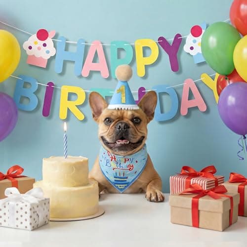 Supet Dog Birthday Decorations for Small & Large Dogs, Dog Boy Girl Birthday Kit with Party Hat | Happy Birthday Banner & Bandana, 1st Birthday Party Set, Pet Birthday Party Supplies (Blue, S) — view 4