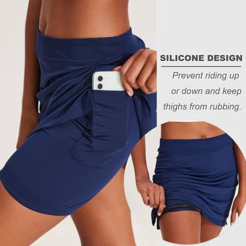 Ekouaer Golf Skirts for Woman with Pockets Silicone Grippers Tennis Skirt Inner Shorts Athletic Pickleball Running Skort,Navy Blue Large — view 2