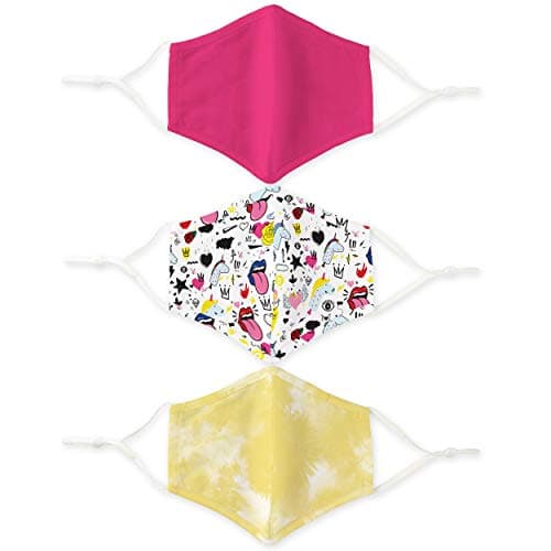 Weddingstar 3 Pack Adult 3-Ply Washable Cloth Face Mask Reusable and Adjustable with Filter Pocket - Retro