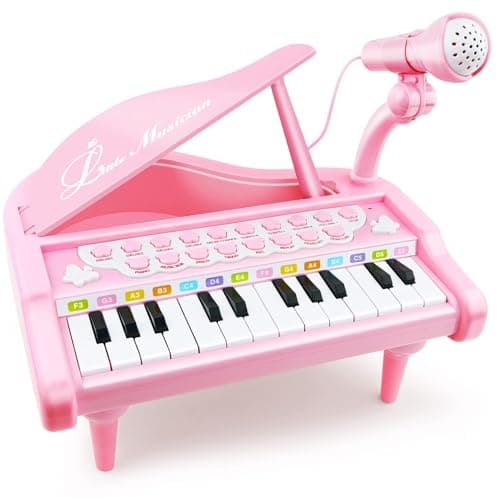 Love&Mini Piano Keyboard Toy for Girls - 24 Keys Toddler Music Toy Instrument with Microphone, Pink Piano Toy for 3+ Years Old Girls Birthday Gift