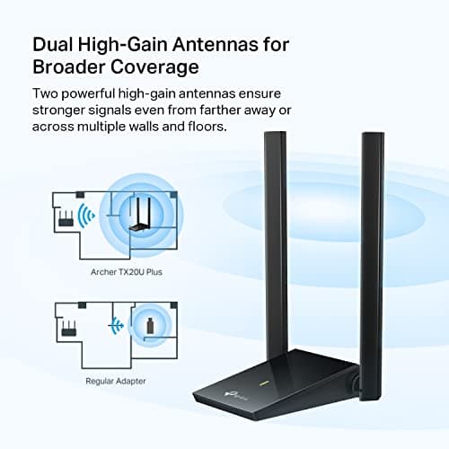 TP-Link WiFi 6 USB Adapter for Desktop PC - (Archer TX20U Plus) AX1800 Wireless Network Adapter with 2.4GHz, 5GHz, High Gain Dual Band 5dBi Antenna, WPA3, Supports Windows 11/10 — view 4