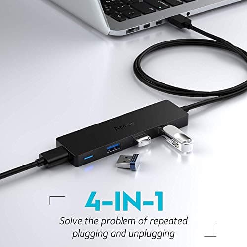 Aceele USB Hub 3.0 Splitter with 4ft Extension Long Cable Cord, 4-Port Extra Slim Multiport Expander for Desktop Computer PC, PS4, Laptop, Chromebook, Surface Pro 3, iMac, Flash Drive Data and More