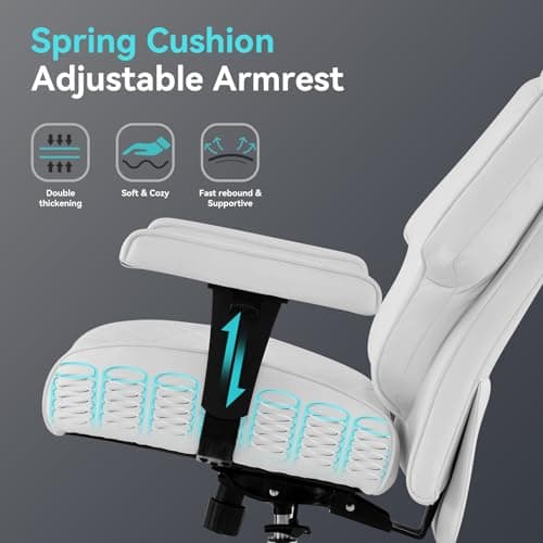 EXCEBET Big and Tall Office Chair with Footrest, PU Leather High Back Executive Office Chair 400lbs, Ergonomic Computer Chairs Lumbar Support for Heavy People (White) — view 4