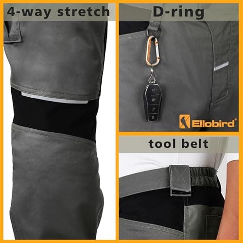 Ellobird Men's Construction Work Utility Pants Relaxed Fit Stretch Flex Cordura Double Knee Reinforcement Carpenter Cargo,(Blackened Pearl,36W x 34L) — view 4