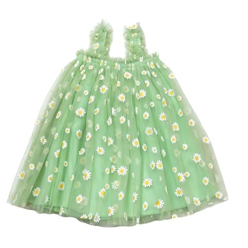 AGQT Baby Girls Tutu Dress Sleeveless Kids Tulle Princess Birthday Dresses Formal Party Gowns Green Daisy-Lace Size 18-24 Months