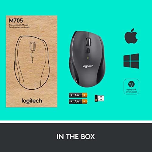 Logitech M705 Marathon Wireless Mouse, Gaming Mouse Wireless, 2.4 GHz USB-A Receiver, 5-Programmable Buttons, 3-Year Battery, PC, Mac, Laptop, Chromebook - Black — view 7