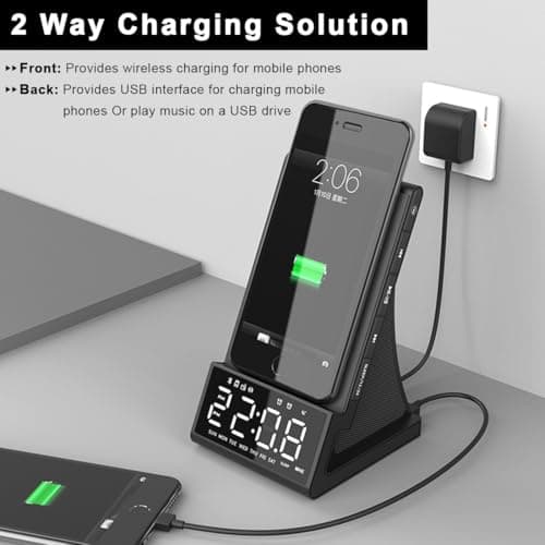 DPNAO 8-in-1 Wireless Charging Station with Bluetooth Speaker, Alarm Clock,FM Radio,Remote Control,Fast Charging Dock Compatible with iPhone 17/16/15/14, Samsung S25/S24,Android Phones — view 2