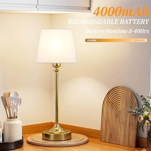 Cordless Table Lamp Rechargeable Gold - 1 Pack Brass 4000mAH Battery Operated Lamp for Decor, 3000K Stepless Dimming Touch Control Wireless Lamp for Bedroom, Dining Table, Counter, Living Room — view 2