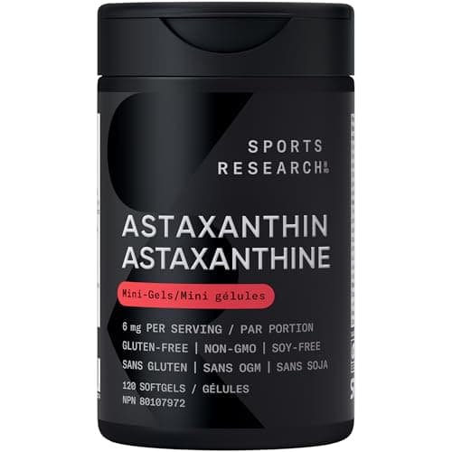 Sports Research® Astaxanthin Supplement from Algae - Softgels for Antioxidant Activity, Skin & Eye Health Support - Made with Coconut Oil, Non-GMO Verified & Gluten Free - 6mg, 120 Count